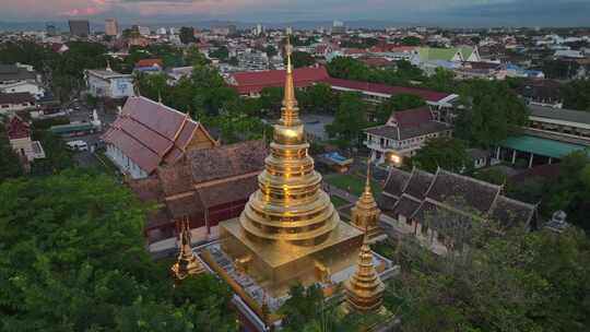 HDR泰国清迈古城帕辛寺航拍城市风光