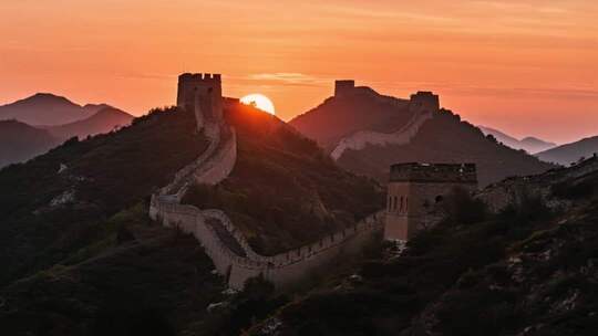 日出云海壮美长城航拍万里长城ai素材原创