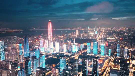 深圳福田灯光秀平安金融中心夜景