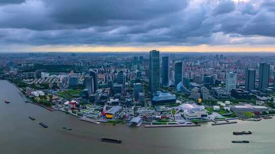 上海徐汇滨江西岸艺术中心CBD日落航拍