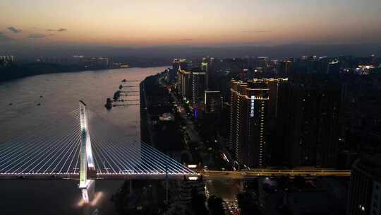 湖北宜昌夷陵长江大桥夜景航拍视频素材模板下载
