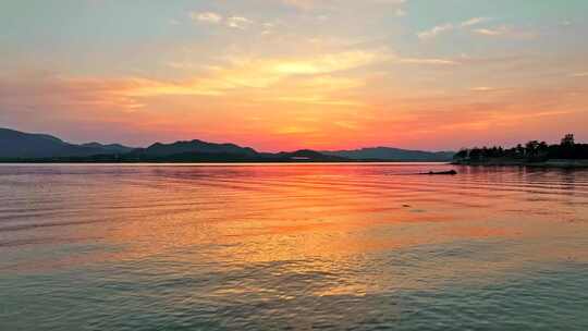 大自然水库湖泊 日出夕阳航拍