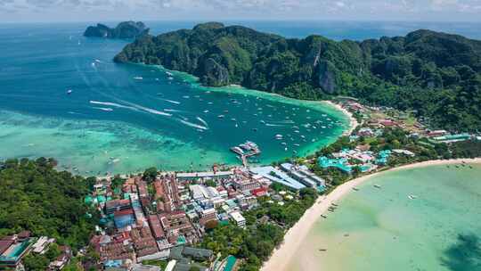 泰国甲米皮皮岛屿海滨航拍延时自然风光