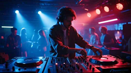 酒吧派对DJ打碟动感夜生活画面