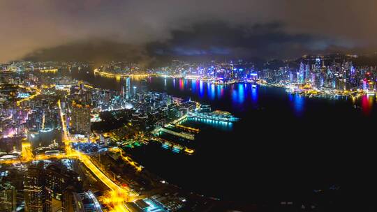 香港夜景航拍延时风景金融旅游灯光