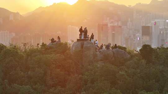 香港宝马山观景平台傍晚夕阳航拍