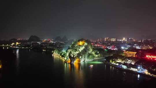 航拍广西桂林象山景区夜景