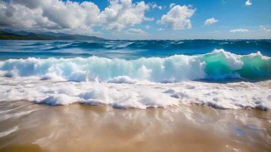 海边海浪拍打沙滩景象