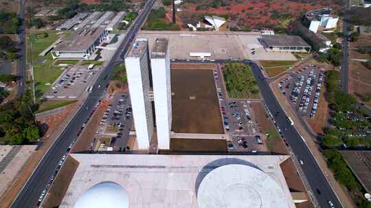 地标国家巴西首都的空中景观。巴西巴西利亚市中心。视频素材模板下载