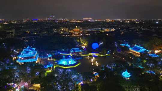 航拍苏州盘门景区中秋灯会夜景