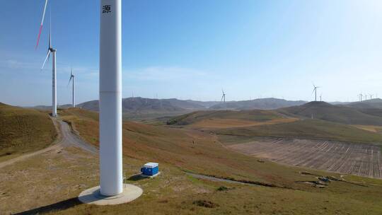 草原上矗立的新能源风力发电的风车
