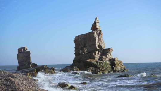 地质公园 海浪 海边礁石   礁石 落日