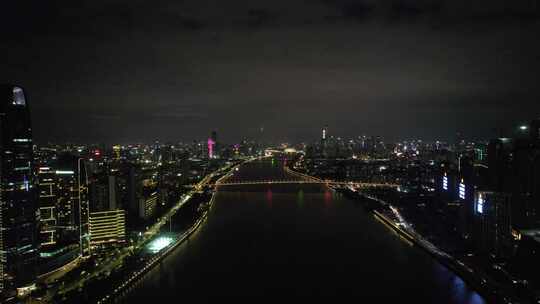 广州珠江夜景大景航拍