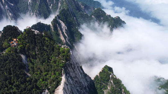 航拍陕西西岳华山山顶云海自然风光