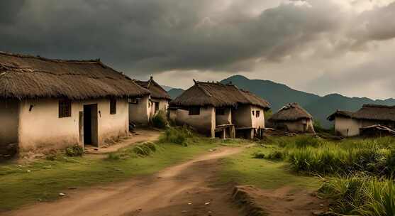 贫困山区土墙房茅草屋扶贫乡村振兴老房子