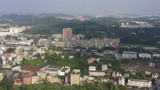 航拍深圳龙华区观澜城市建设及老城区