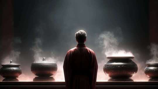 东方仪式感香炉烟雾缭绕的神秘场景