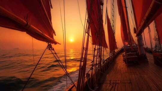 乘风破浪扬帆起航海鸥帆船航行海浪