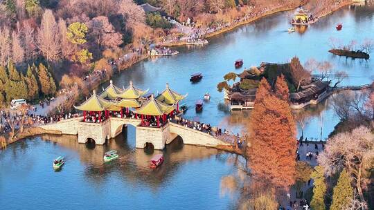 航拍瘦西湖风景区大明寺观音山园林寺庙