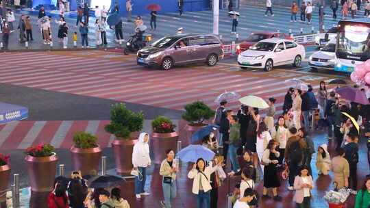 长沙黄兴广场五一广场夜晚夜景车流人流游客