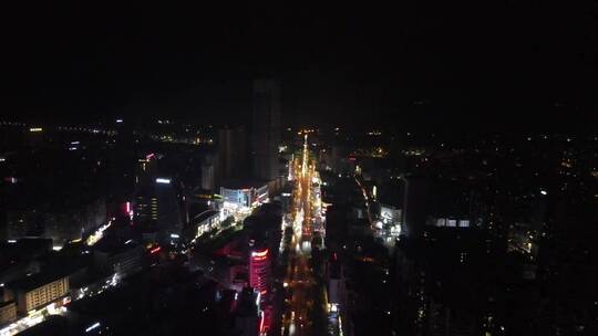 航拍湖南岳阳巴陵中路商业圈夜景