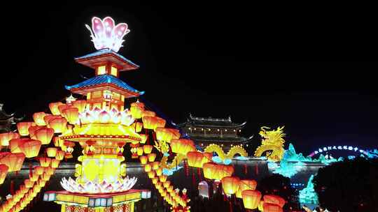 浙江绍兴新昌大佛寺春节灯会航拍