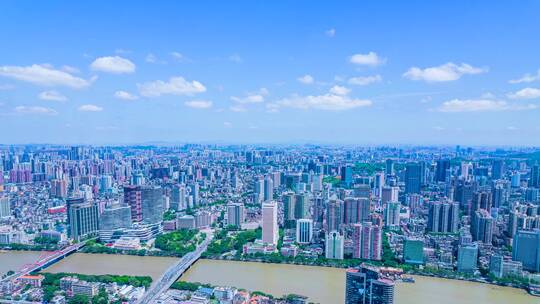 广州珠江天空蓝天白云唯美城市风景航拍延时