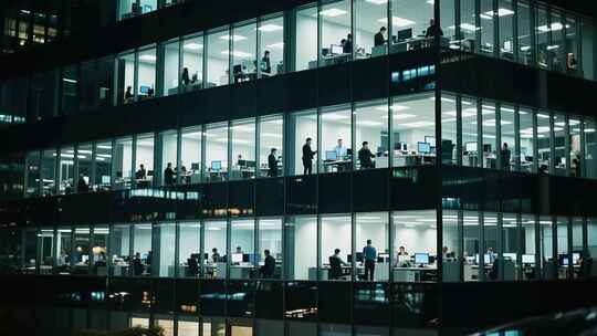 公司企业写字楼夜晚加班开会讨论
