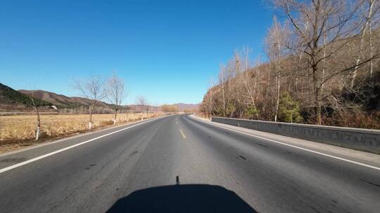 行车视角道路两侧绿化风景开车第一视角开车