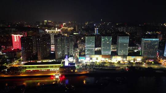 航拍湖北宜昌港万达广场夜景