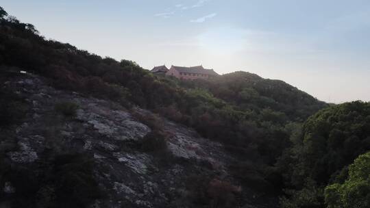 航拍高视角山顶寺庙建筑