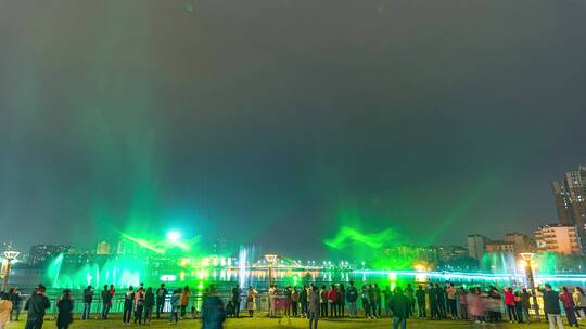 鄂州延时鄂州市政府凤凰广场音乐喷泉表演