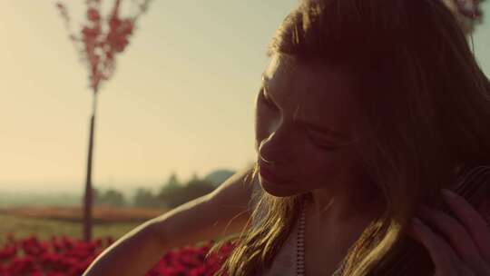 女人，演奏，大提琴，郁金香