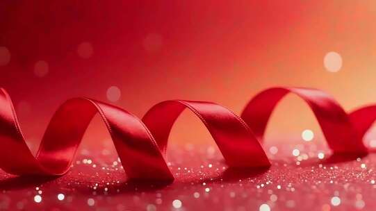 红色绸带微距特写素材