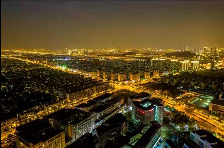 苏州吴中木渎 城市夜景车流航拍延时