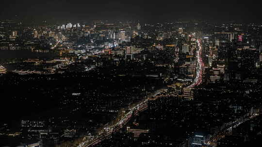 航拍杭州拱墅区夜景延时