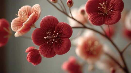 唯美红色梅花绽放特写