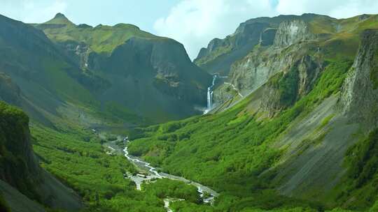 长白山瀑布旅游 风光 瀑布航拍