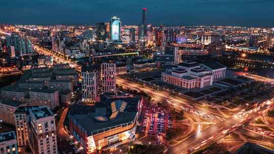 哈萨克斯坦首都阿斯塔纳夜景视频素材模板下载