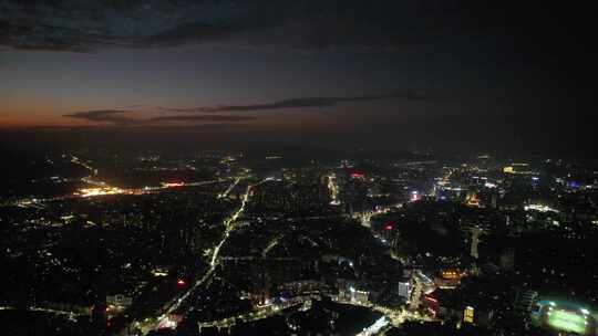 广东江门日落晚霞夜幕降临航拍