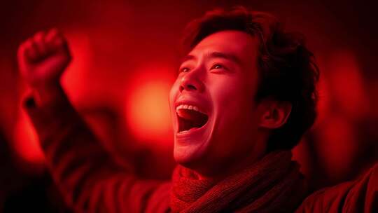 喜悦的年轻男子庆祝胜利成功