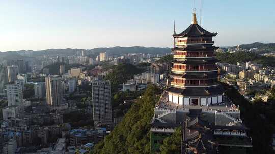 航拍贵阳城市日落街道建筑大气风光