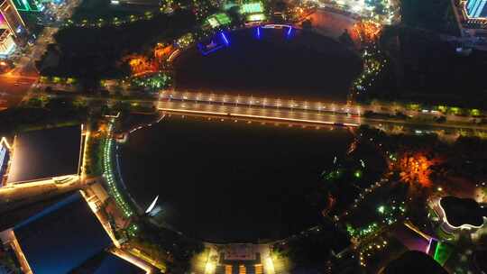 扬州西区明月湖大桥京华城商圈夜景灯光航拍