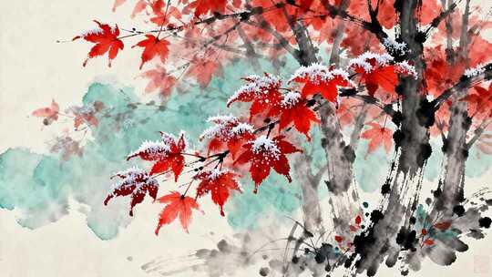 水墨风格枫叶国画素材