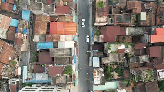 广东传统街景道路航拍