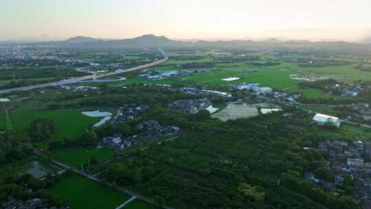 中国侨乡广东台山乡村稻田山脉山峰日出航拍