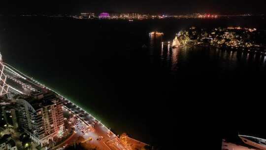 厦门思明区航拍市区市中心夜晚夜景车流交通