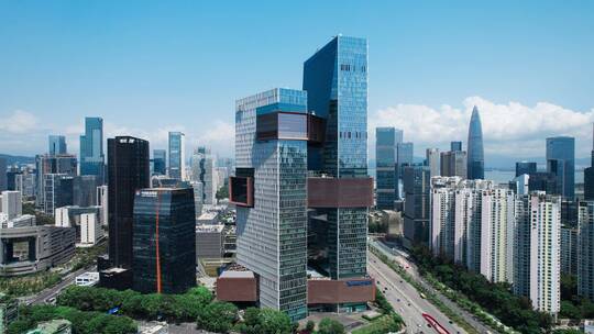 4k日景航拍深圳南山地标建筑腾讯滨海大厦