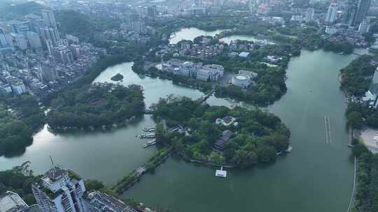 福州西湖公园航拍福建博物院城市公园风景