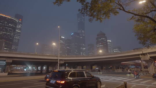 北京夜景 国贸夜景车流视频素材模板下载